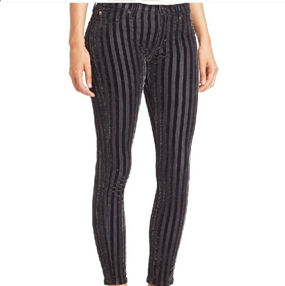Black velvet stripe pants